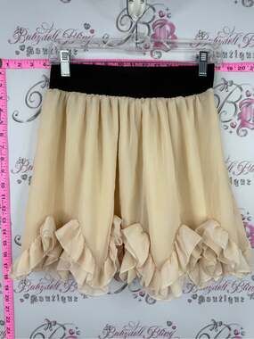PAPER SCISSORS skirt Cream Ruffle Hem Skater Skirt with Black Waistband